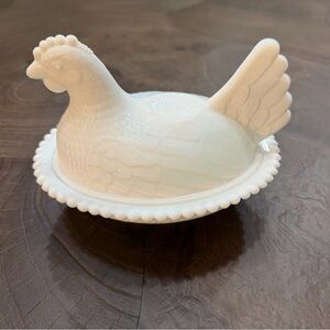 White Milk Glass Hen on Nest Covered Dish